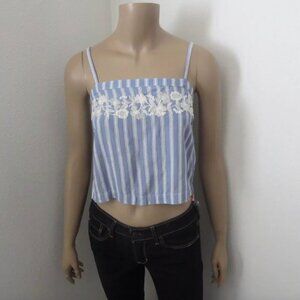 NWT Hollister Womens Striped Crop Tank Top Size XS Blue & Cream